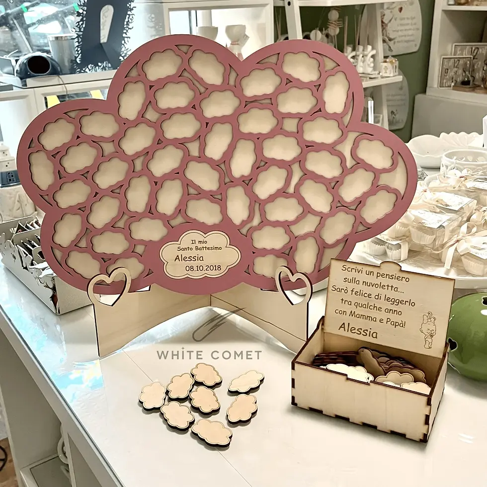 Miniatura: Guestbook Libro degli Ospiti, in legno, da firmare con penna, rosa per battesimo