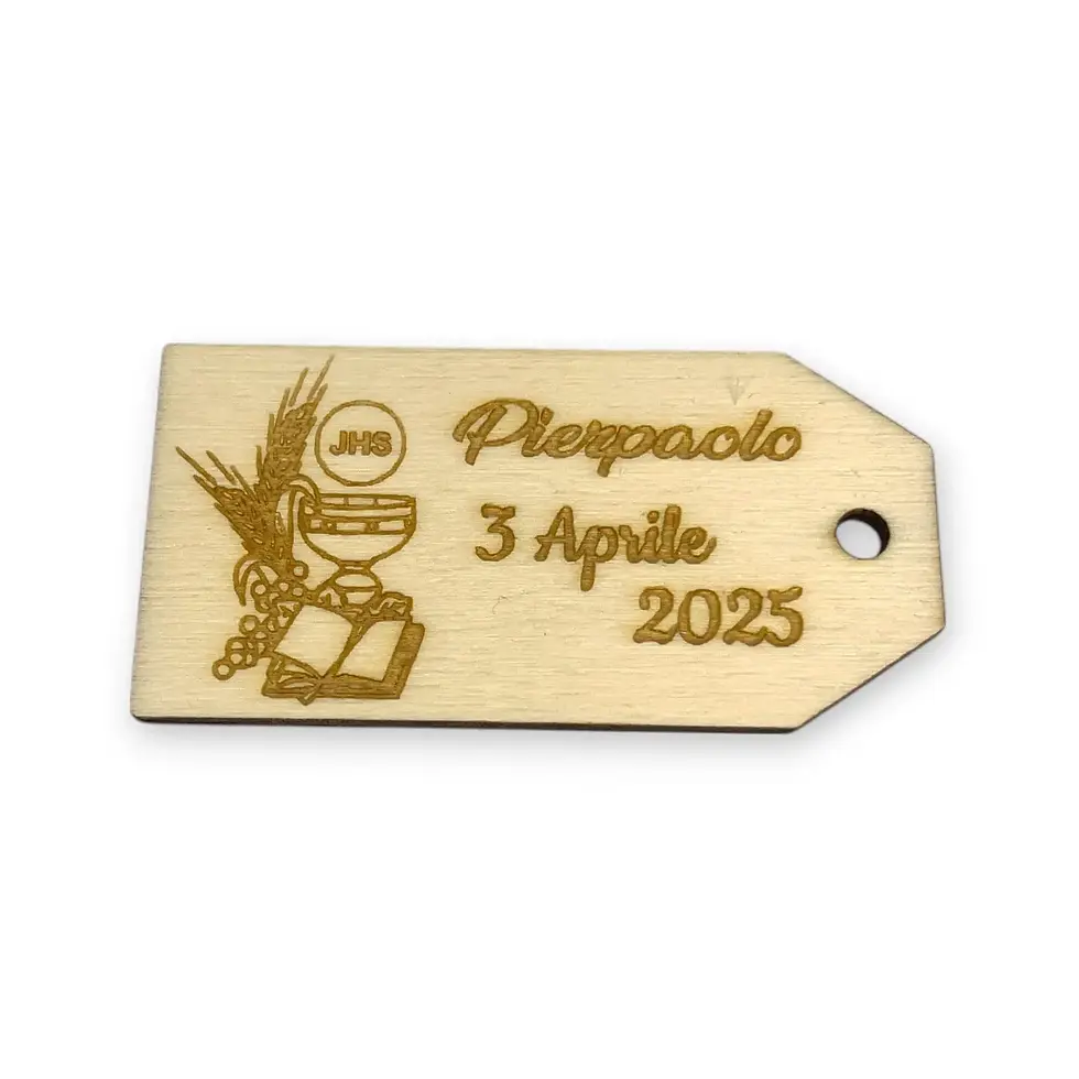 Miniatura: segnaposto in legno tag prima comunione, personalizzato con nome e data, incisione e taglio laser