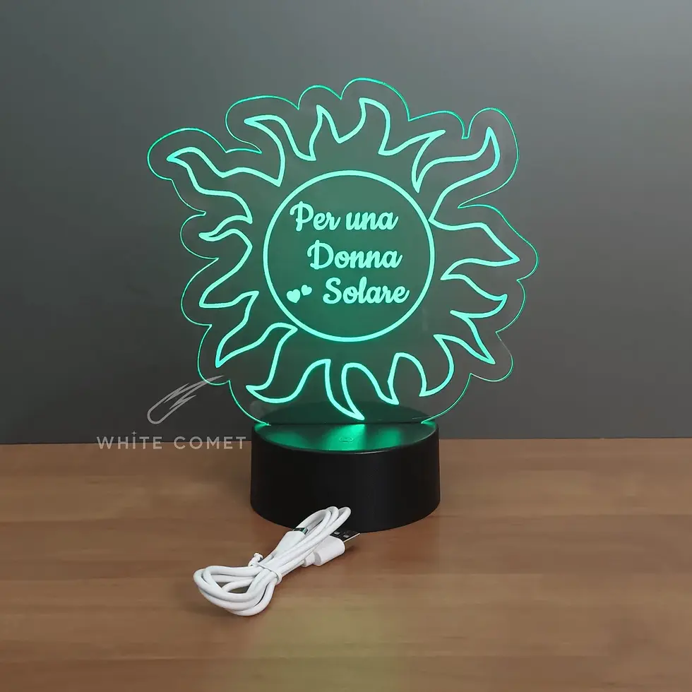 Miniatura: Lampada in plexiglass con base in plastica ABS, illuminata RGB, con disegno sole