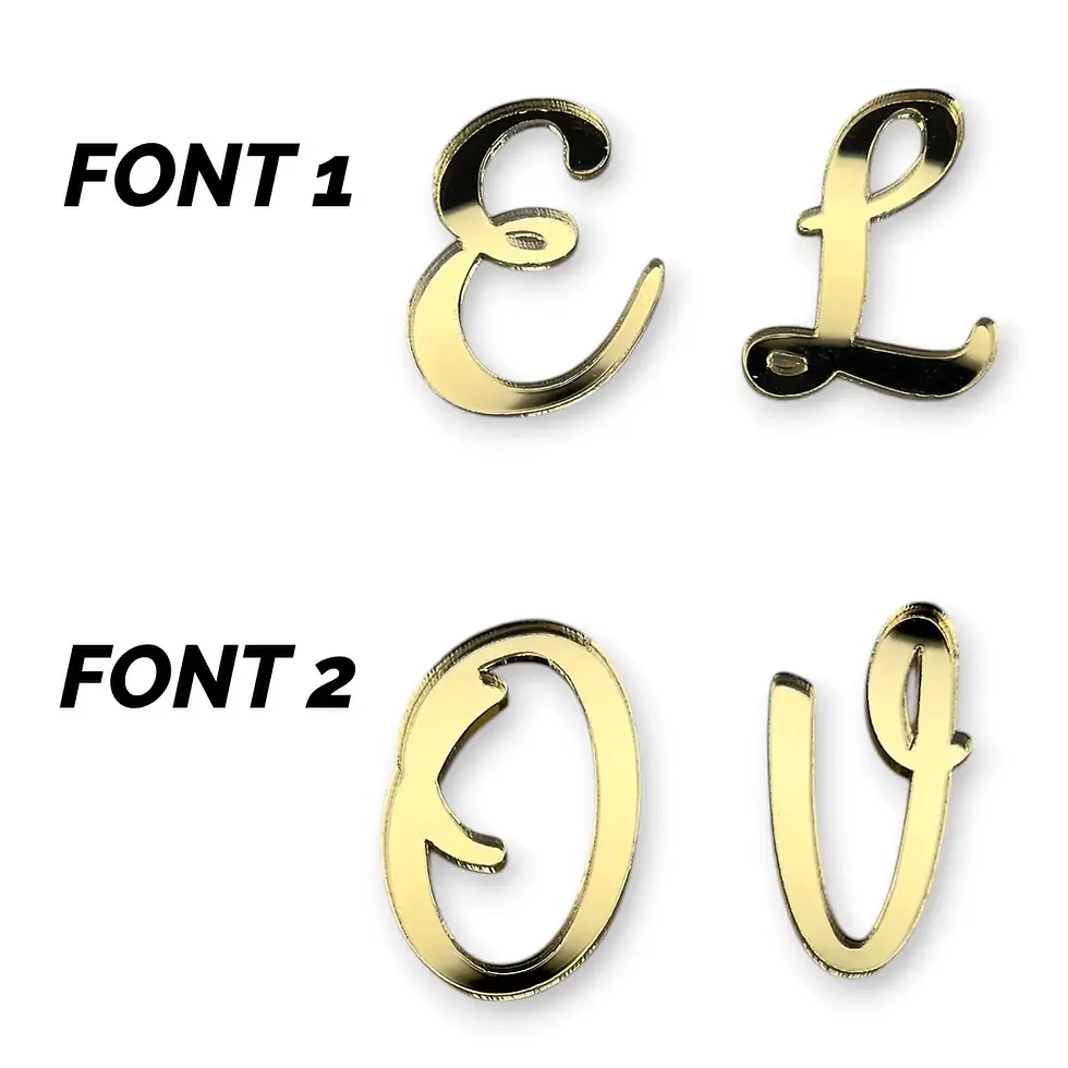 Miniatura: segnaposto sagoma iniziale in plexiglass specchiato oro, nomi invitati, taglio laser