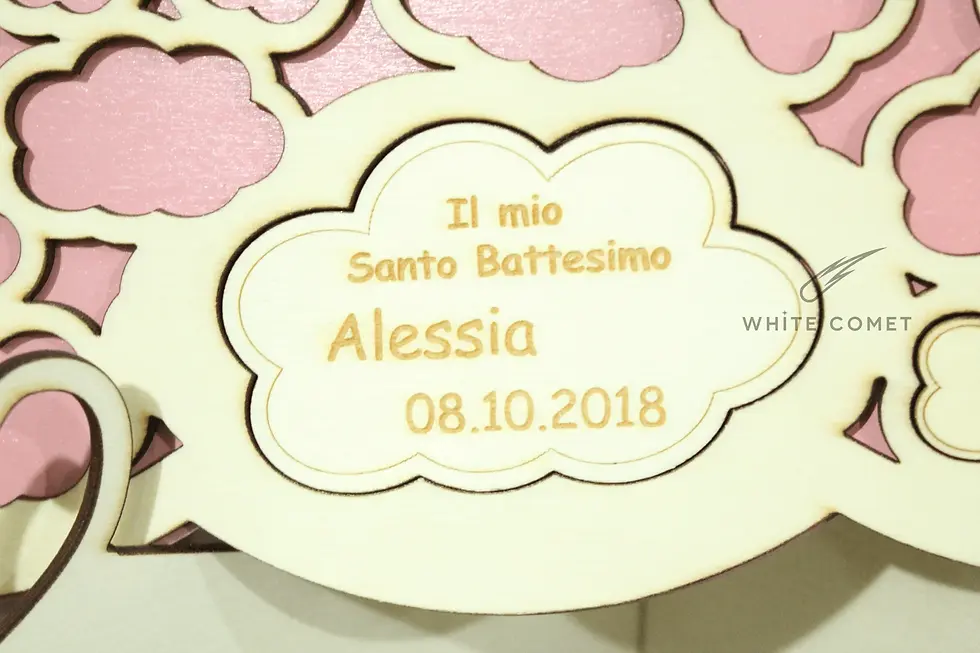 Miniatura: Guestbook Libro degli Ospiti, in legno, da firmare con penna, rosa per battesimo