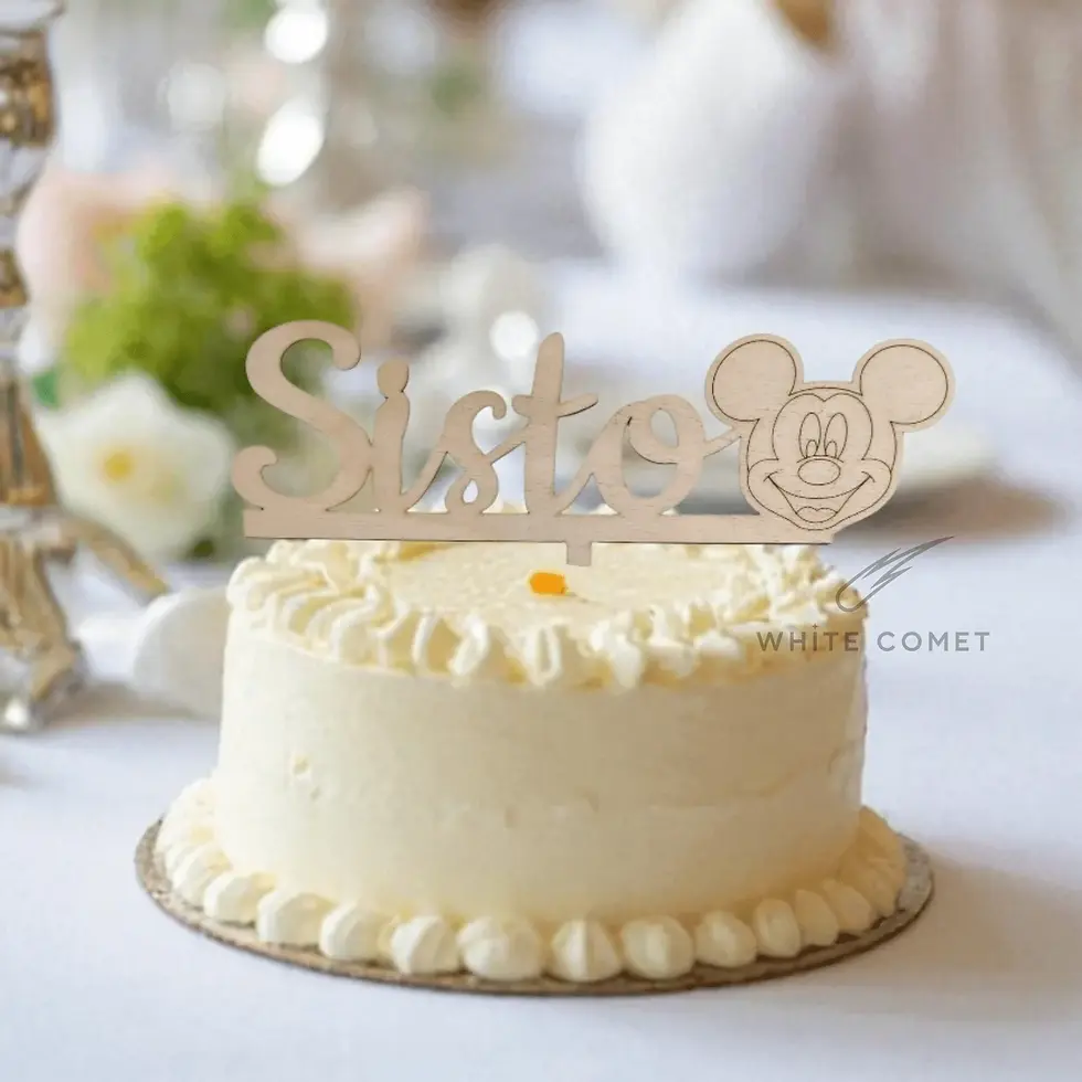 Miniatura: Cake topper in legno, paletta per torta per bebè, con nome e Topolino Mickey, nascita e battesimo, bimbi