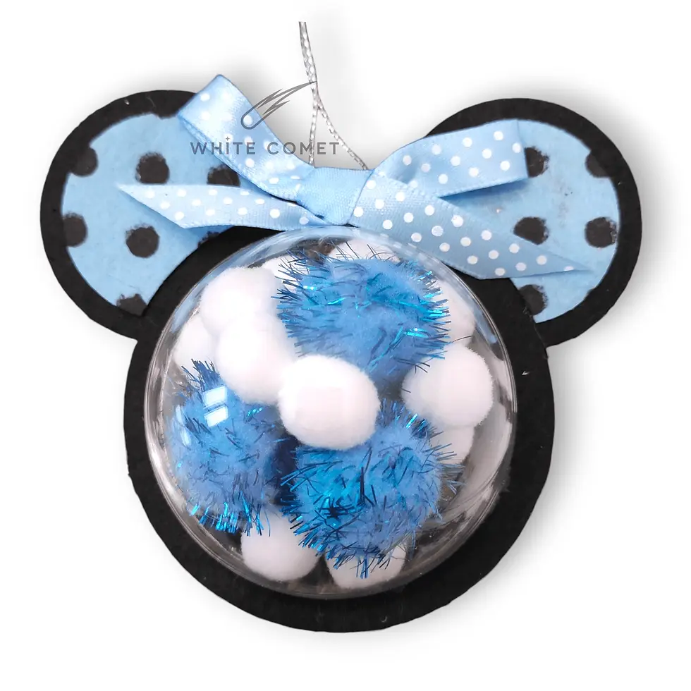 Miniatura: Pallina di natale Topolino in feltro o gomma eva, glitterato, con sfera in PVC con Pompon. Fiocco a colore