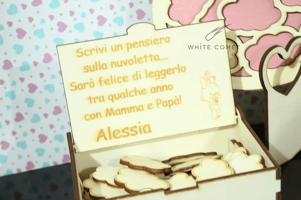 Miniatura: Guestbook Libro degli Ospiti, in legno, da firmare con penna, rosa per battesimo