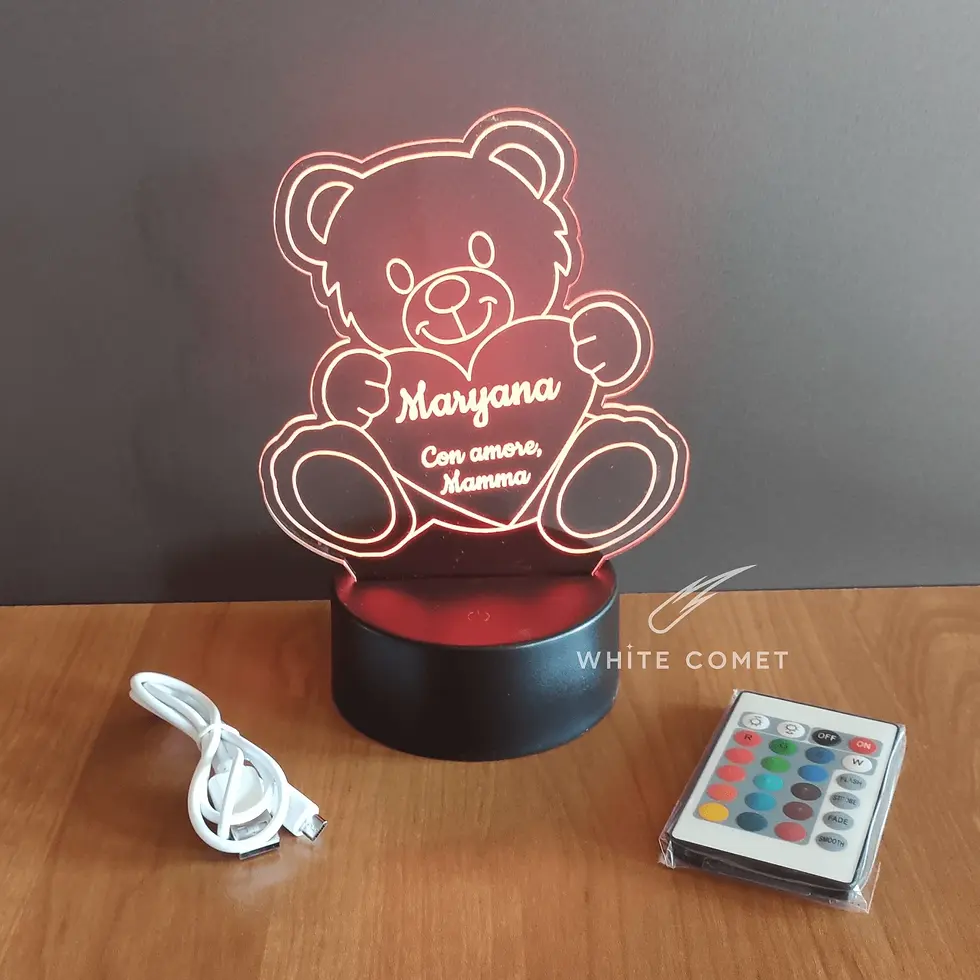 Miniatura: Lampada in plexiglass con base in plastica ABS, illuminata RGB, con disegno orsetto
