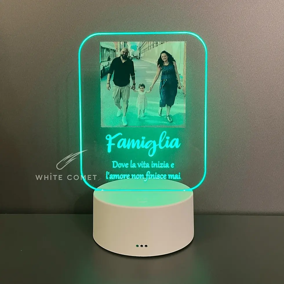 Miniatura: Lampada in plexiglass con base in plastica ABS, illuminata RGB, per famiglia, con foto stampata