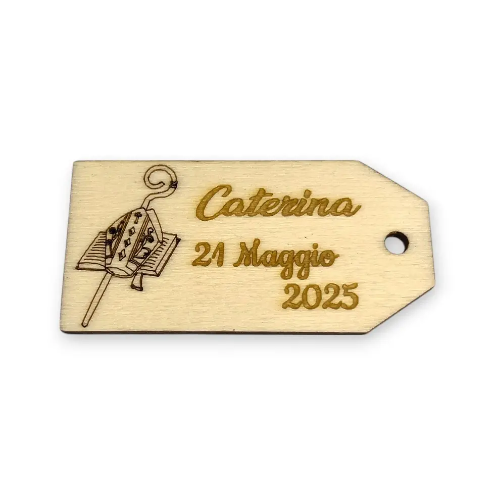 Miniatura: segnaposto in legno tag santa cresima, personalizzato con nome e data, incisione e taglio laser