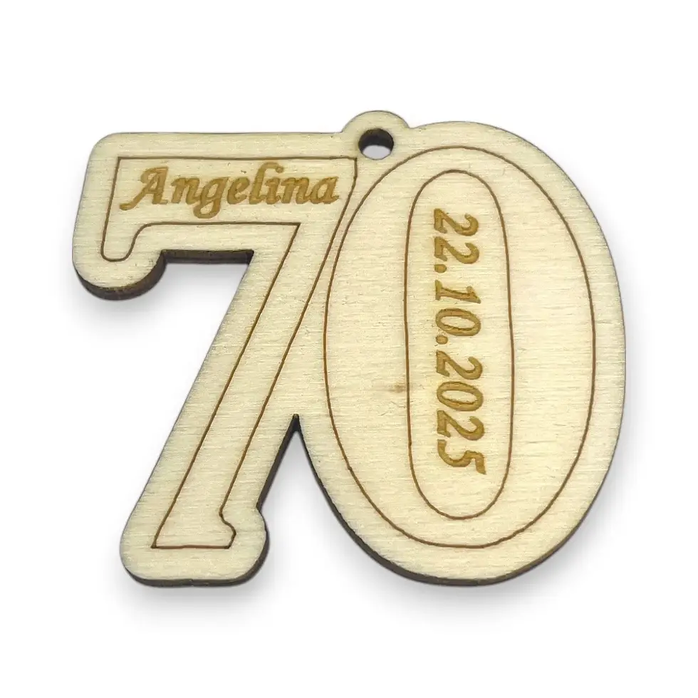 segnaposto in legno sagoma 70 anni, personalizzato con nome e data, incisione e taglio laser, compleanni