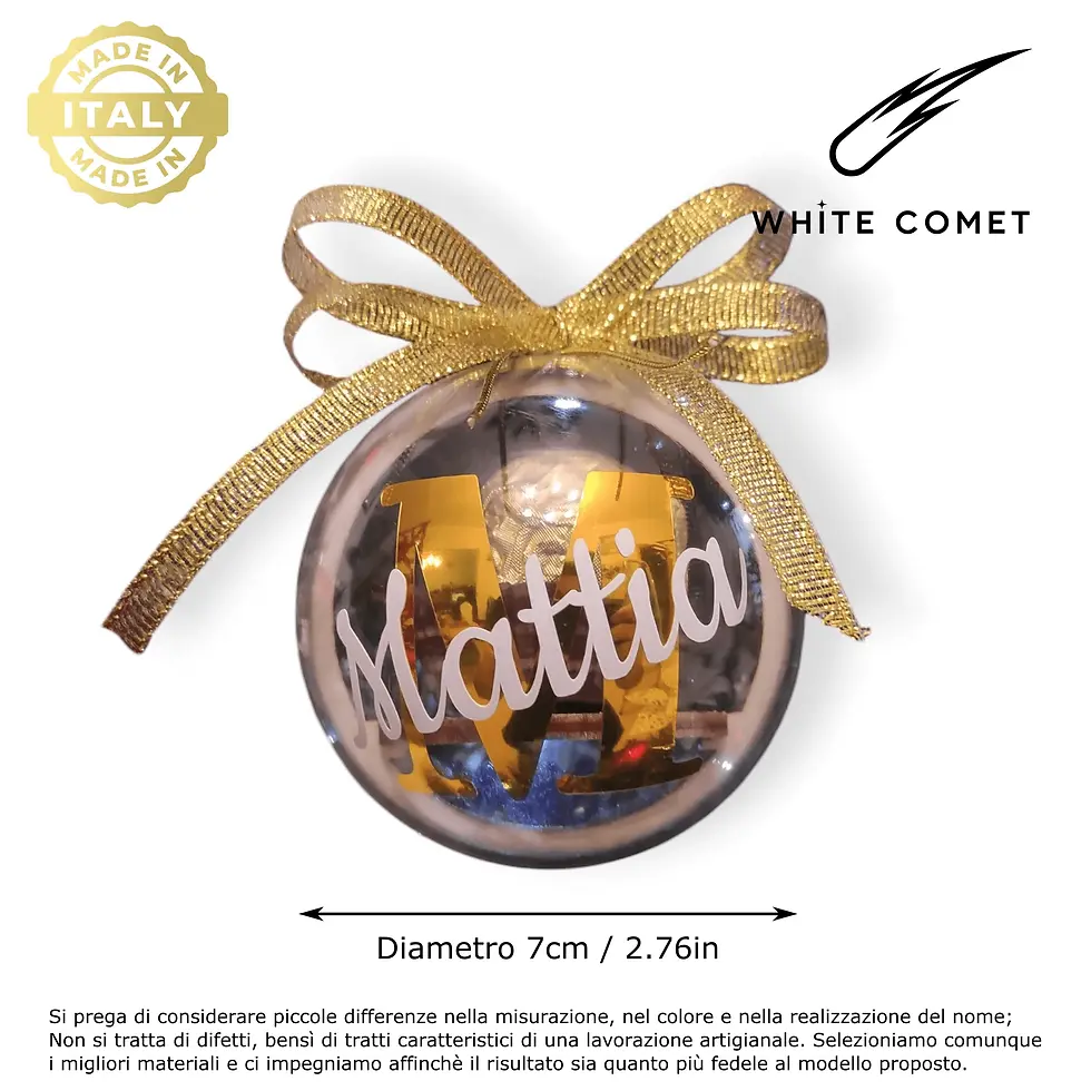 Miniatura: Pallina natalizia trasparente Ferrero Rocher con iniziale oro, nome personalizzato e fiocco dorato su albero di Natale