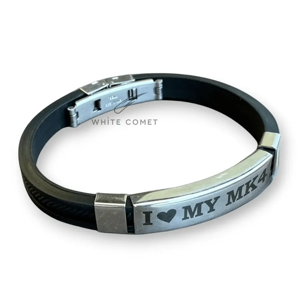 Bracciale personalizzato in acciaio e silicone, con incisione laser. Regolabile