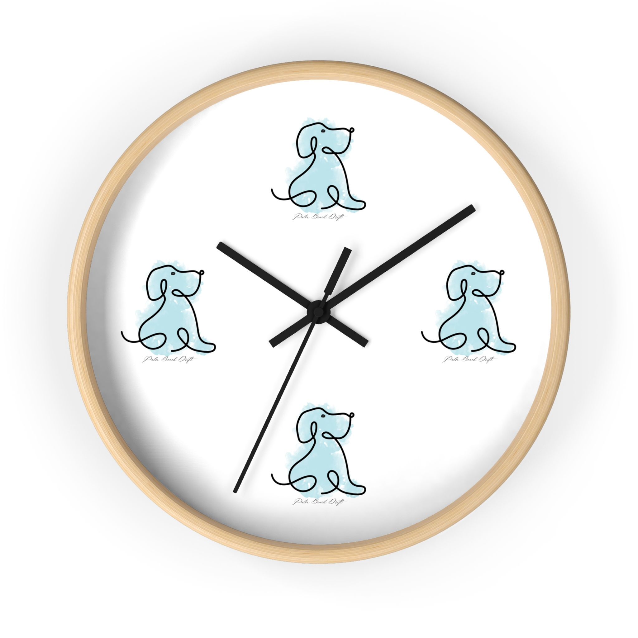 Ocean Blue Preppy Puppy Wall Clock