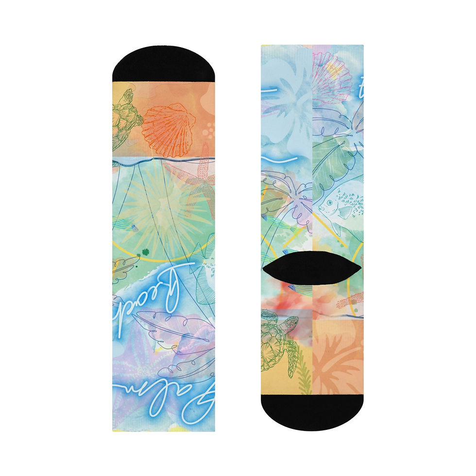 Thumbnail: Palm Beach Pastel Crew Socks — Tropical Watercolor Cushioned Socks