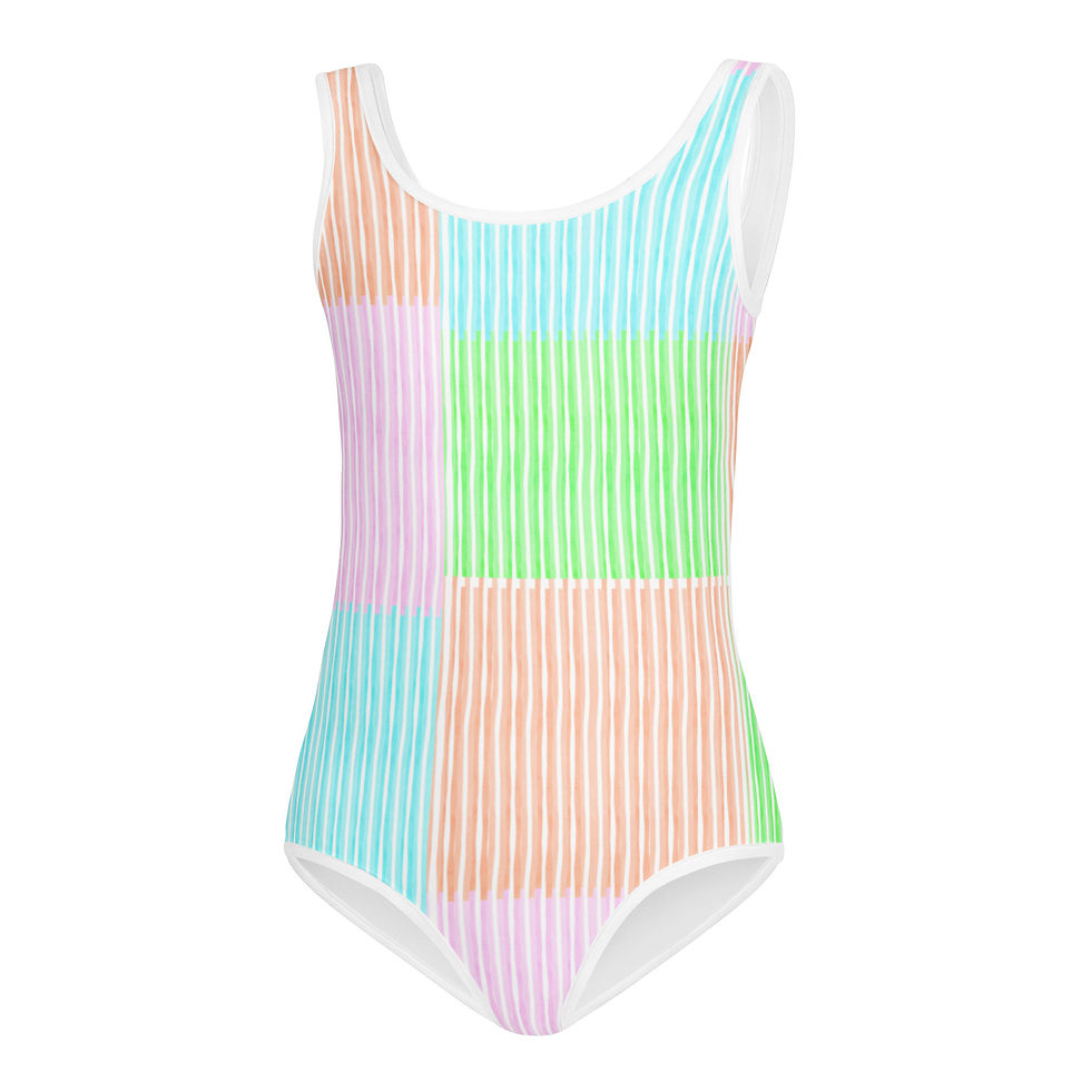Thumbnail: Tropical Preppy Checkered  Kids Swimsuit