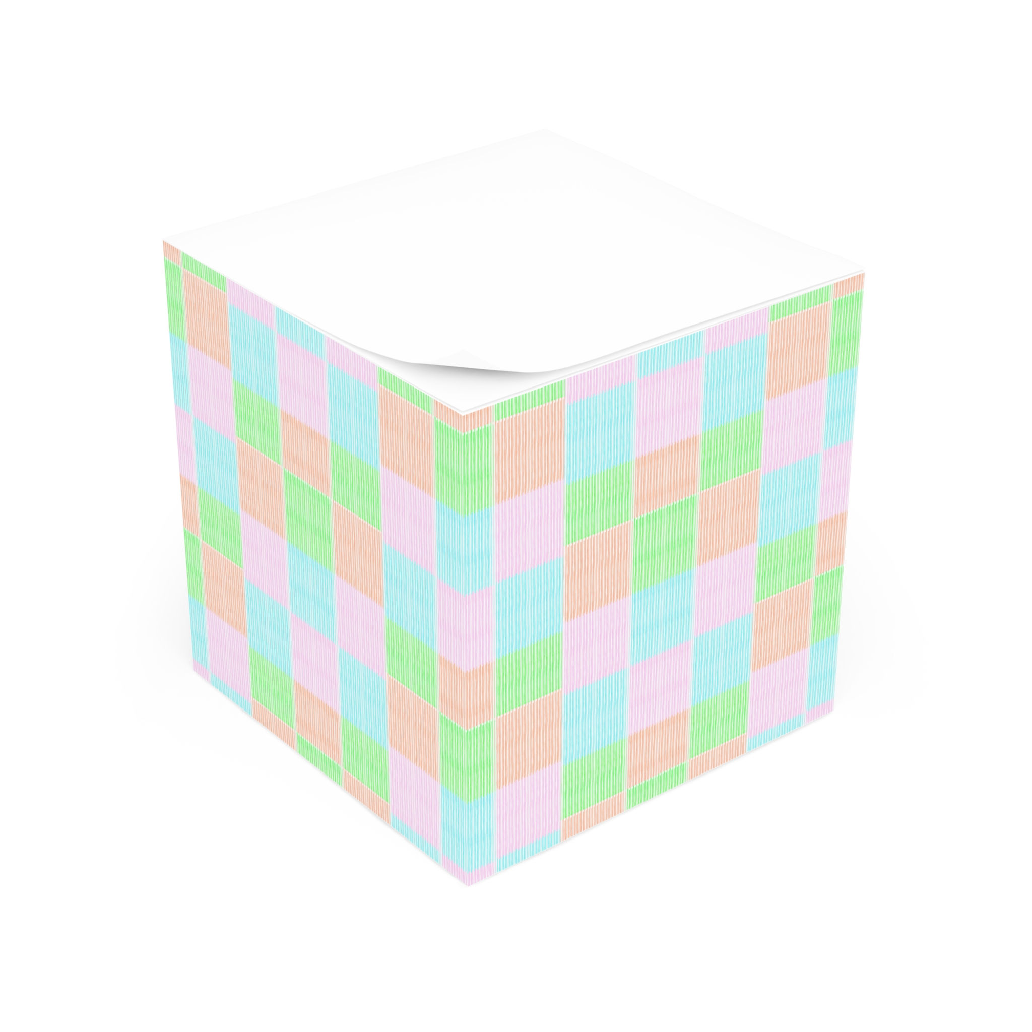 Pastel Checkered Note Cube – Sticky Memo Block for Desk Organization