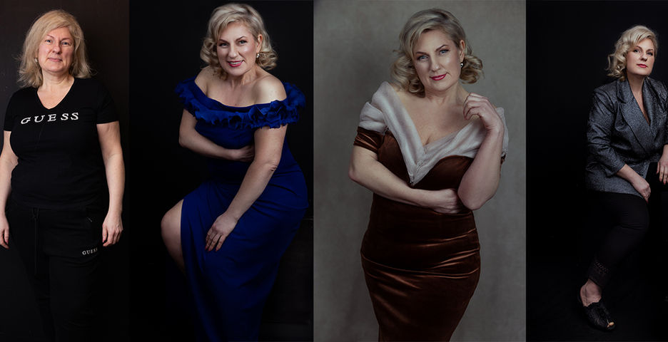 Four same women portraits showing style transformation at vilija skubute photography, Manchester.