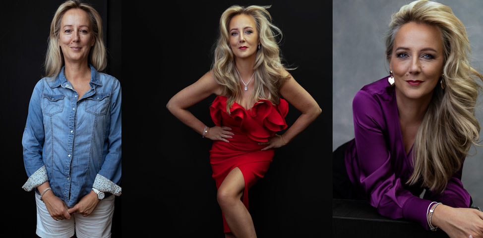 women portraits showing style change in before and after images.