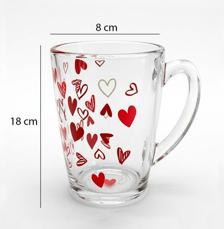 Miniatura: Xícara Caneca De Vidro Resistente Tema Coração 350ML / COR: UNICA
