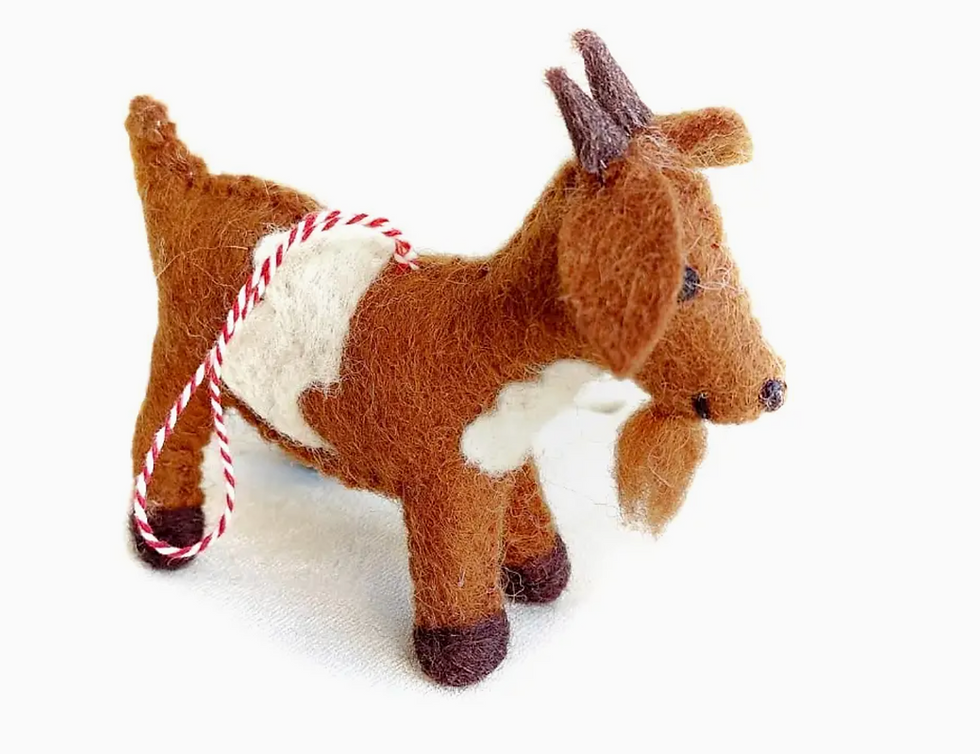 Wool Felted Brown & White Spotted GOAT Ornament