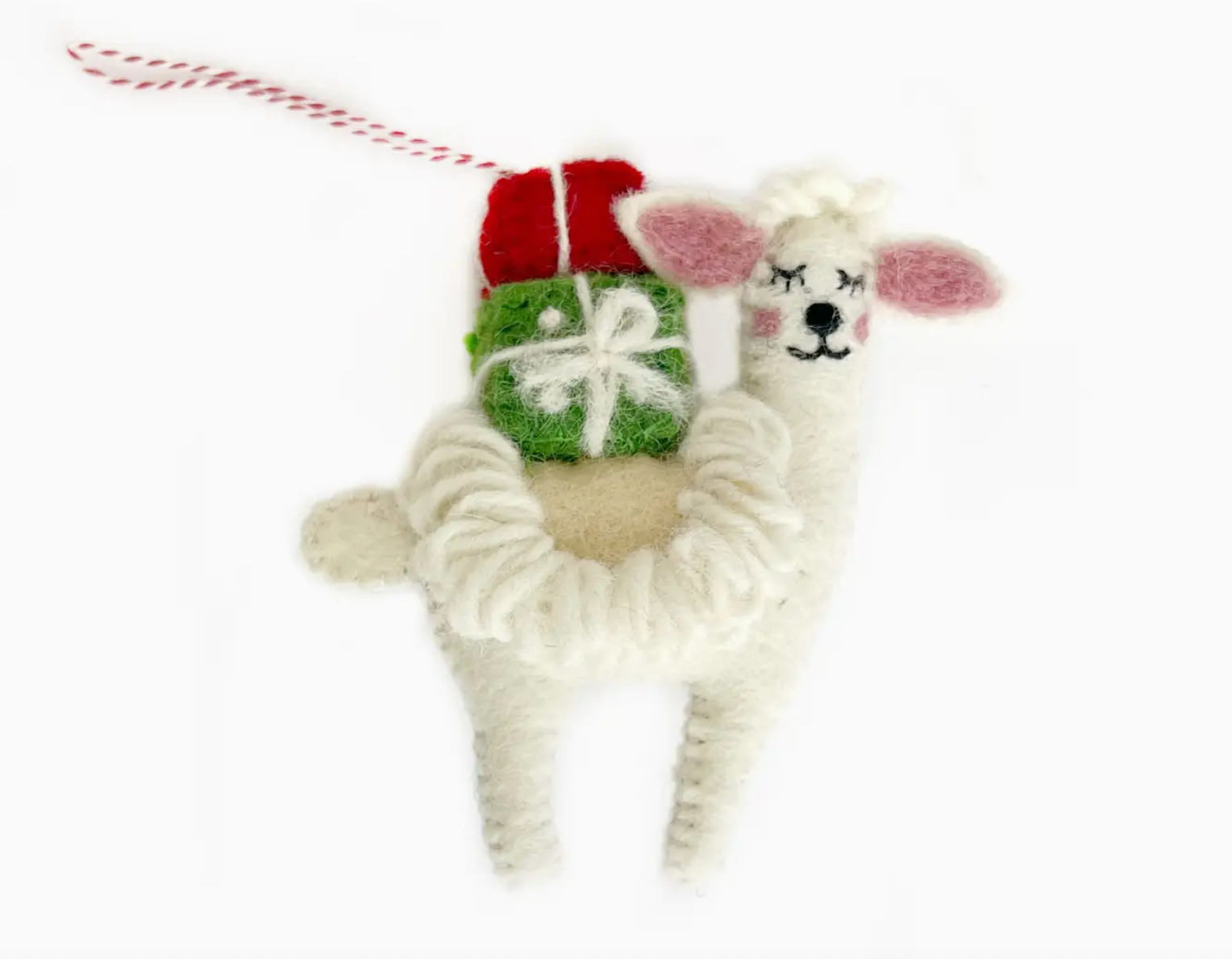 Wool Felted Llama with Presents Ornament