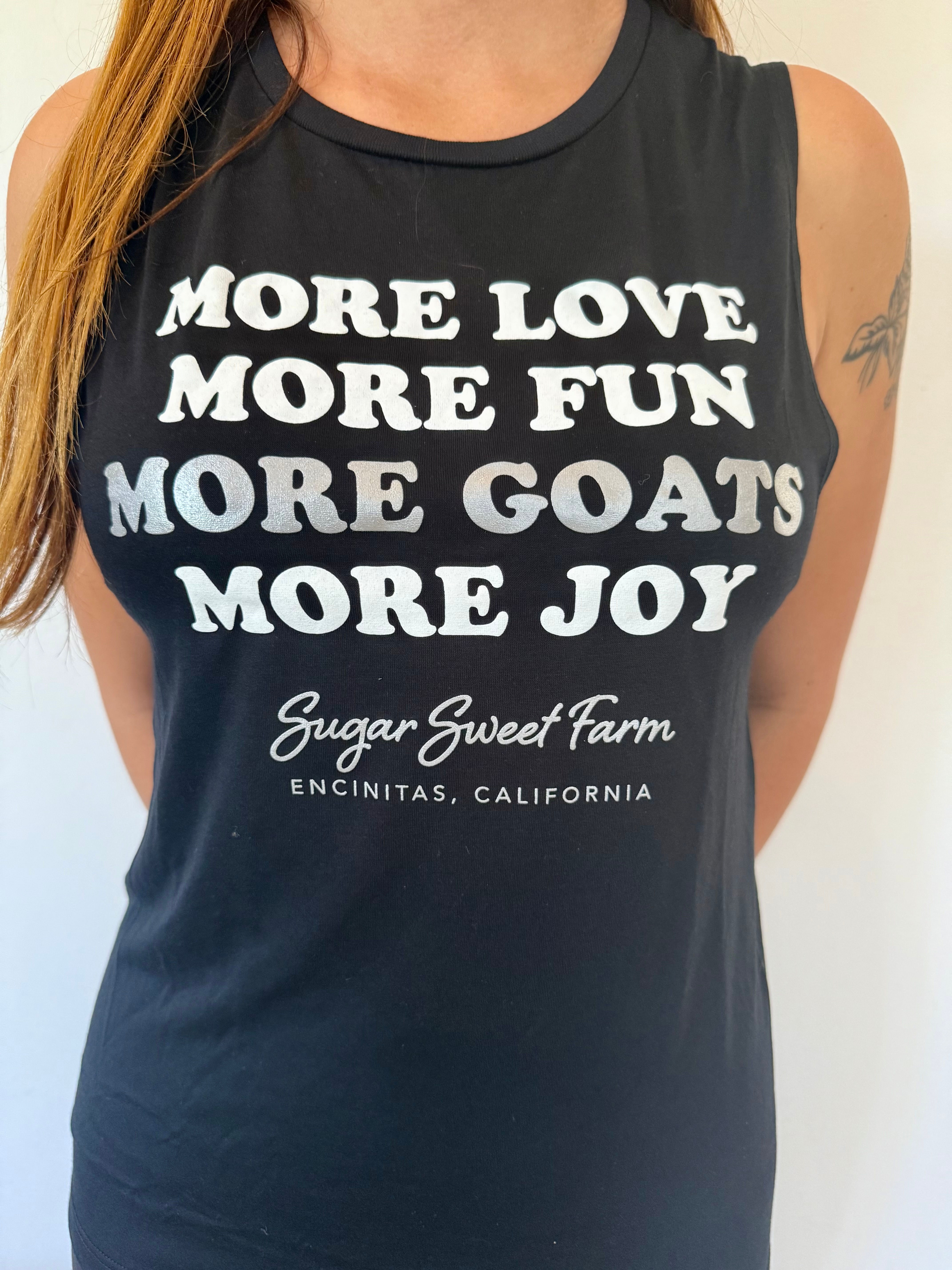 Tank - More Love, More Goats tank (Black with White/Silver)