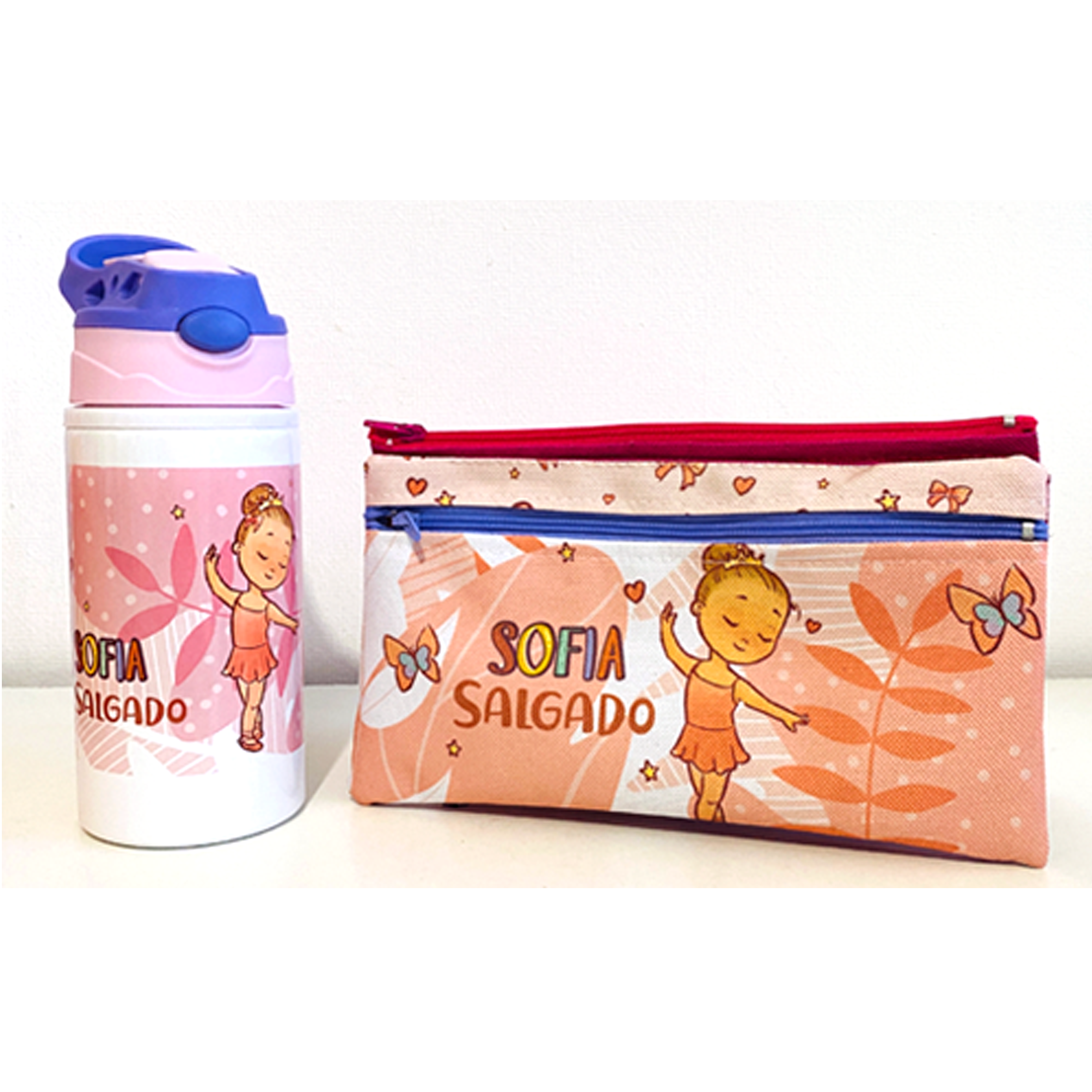 Botella kids 500 ml Princesa + estuche de lona doble cierre