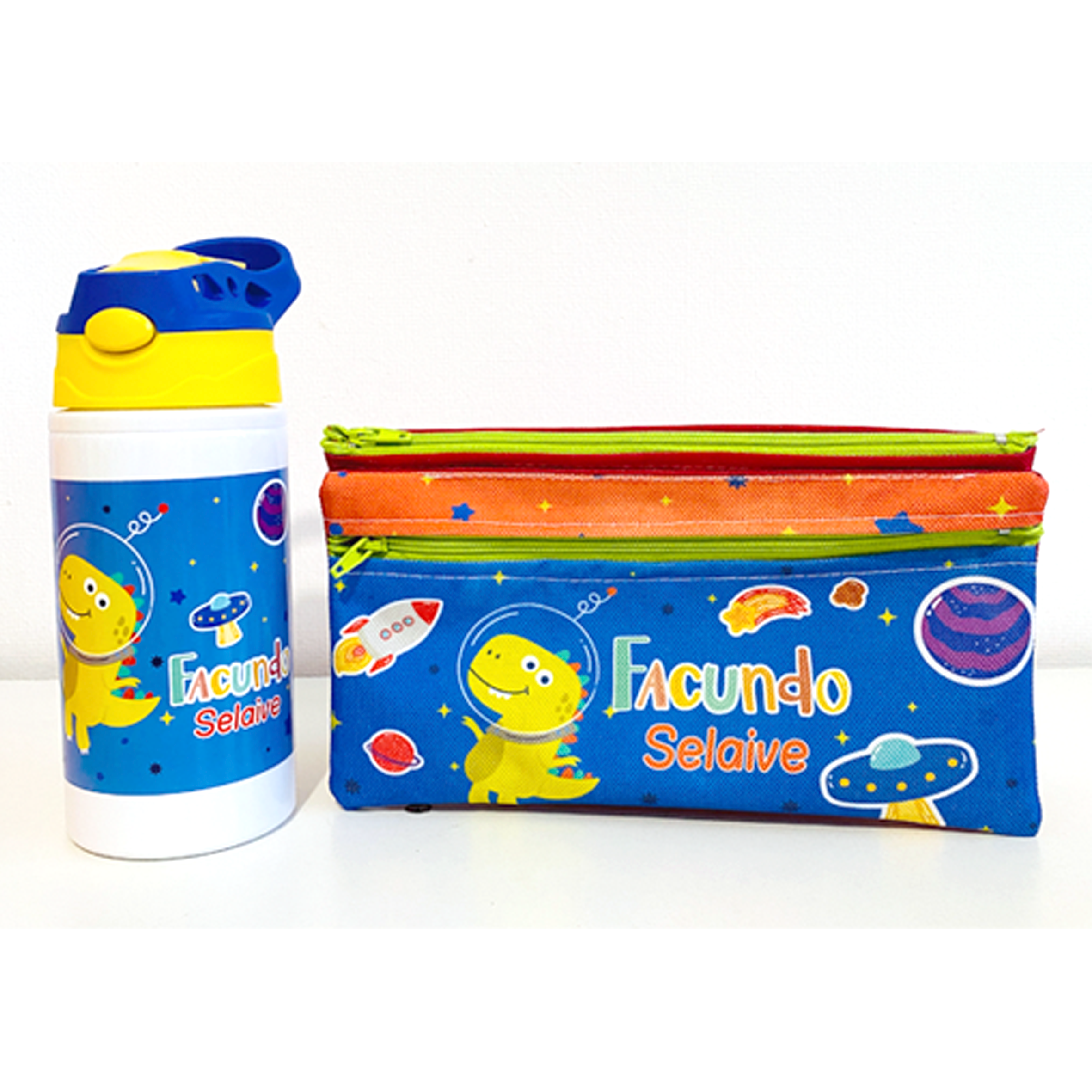 Botella kids Dino + estuche doble cierre
