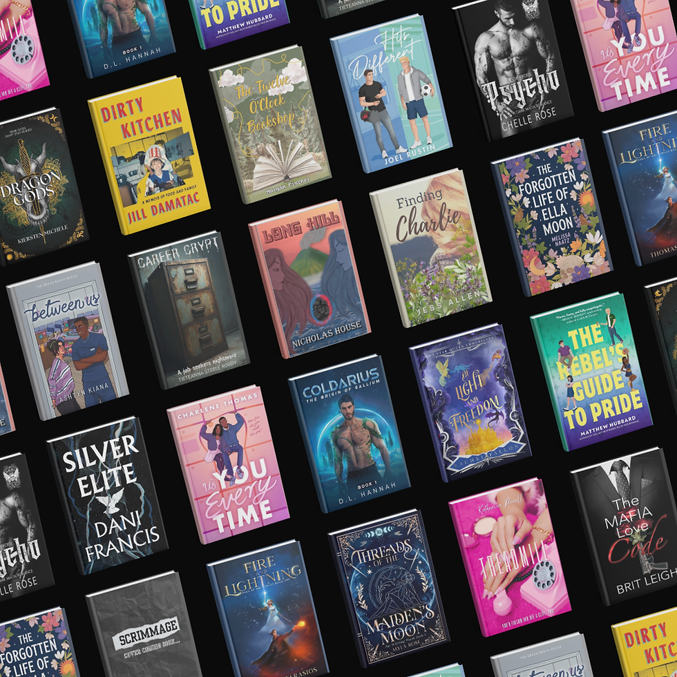 A grid of diverse book covers with vibrant colors and various titles, displayed on a black background, showcasing different genres and designs.
