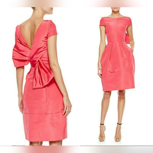 US 8 $3400 OSCAR DE LA RENTA ADOREABLE PINK BOW BAG RUNWAY SILK DRESS US 8