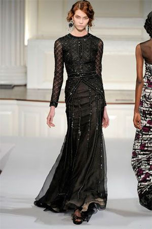 US 6 $8,000 OSCAR DE LA RENTA BLACK SILK LACE BEAD ESTAB RUNWAY DRESS GOWN