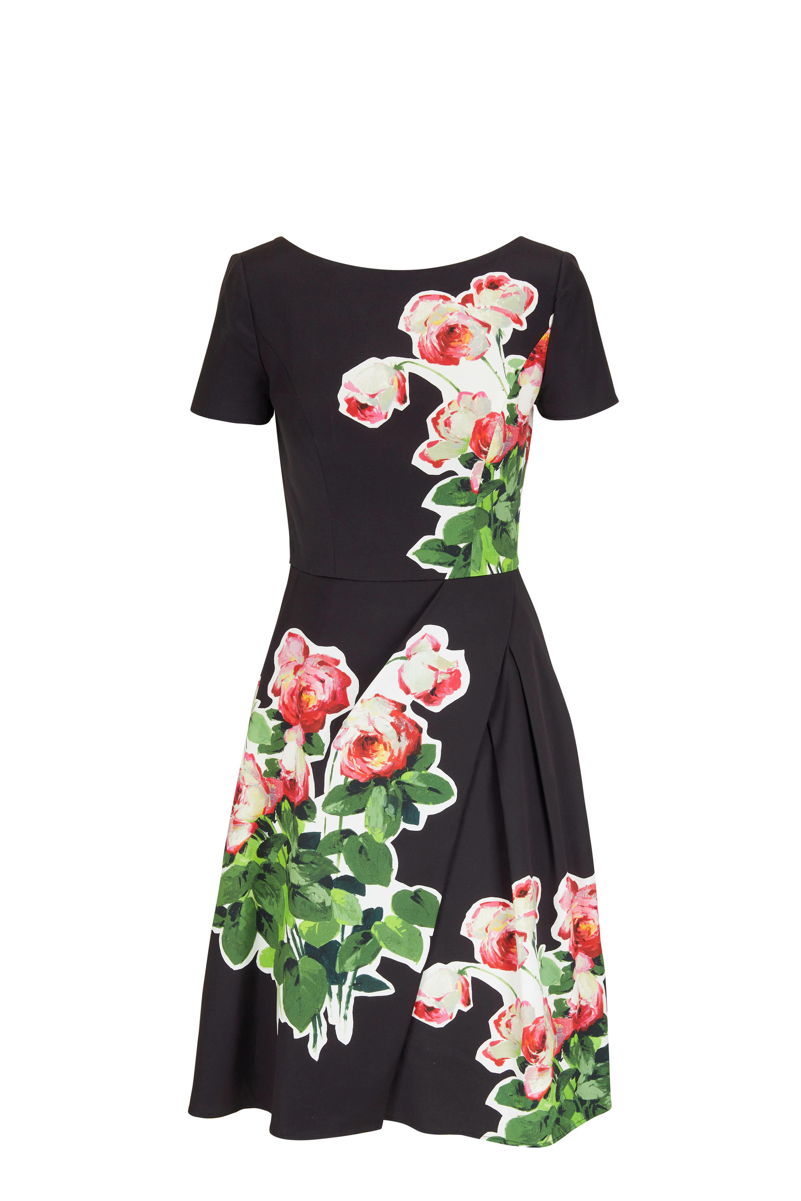 US XS $2,190 CAROLINA HERRERA BLACK BOUQUET EMBROID SHORT SLEEVE DRESS US 