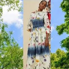 US 14 XL $2,994 OSCAR DE LA RENTA NEW NEUTRAL MULTI FLORAL MIDI DAY DRESS
