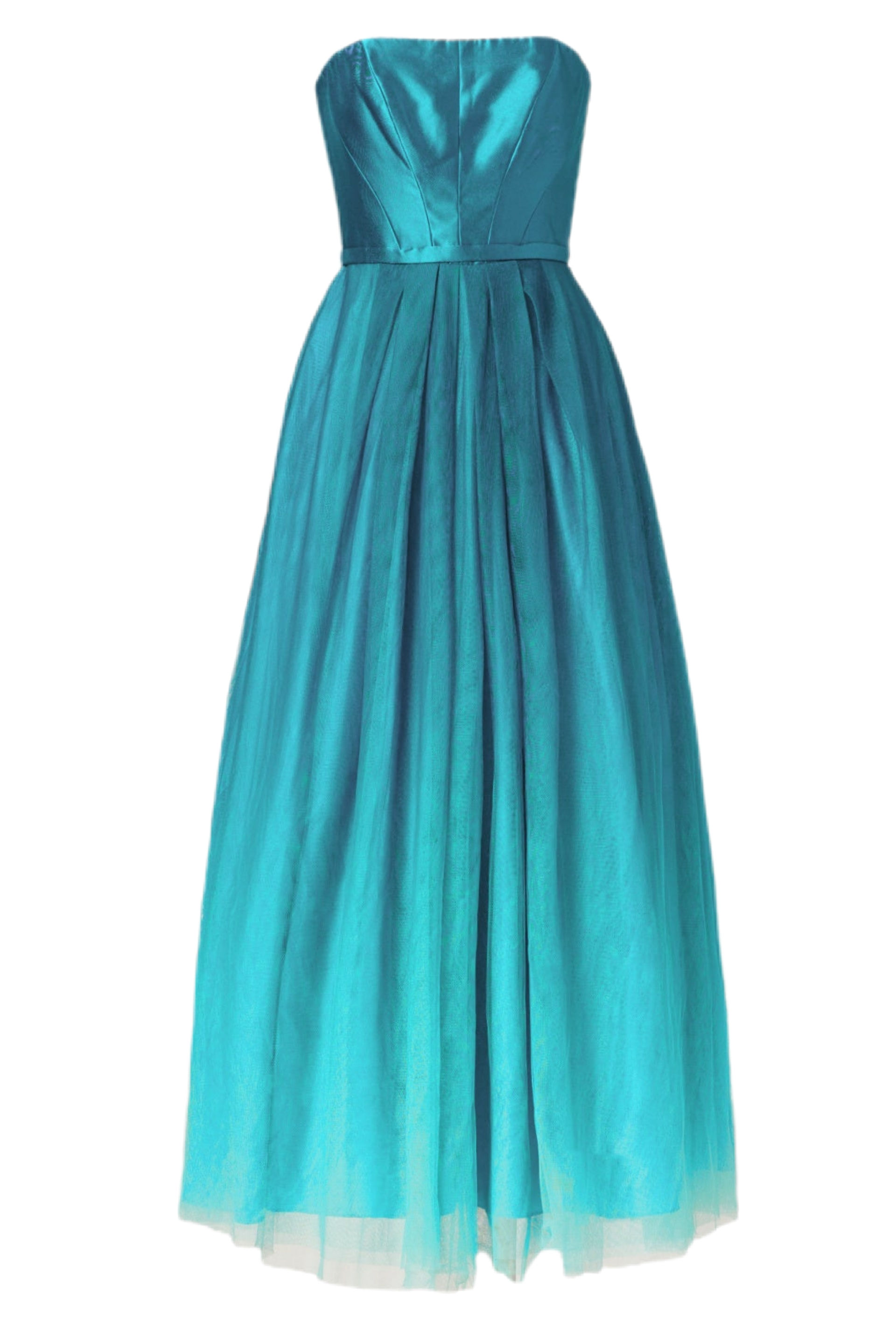 US 14 $900 MONIQUE LHUILLIER OMBRE TEAL TEA DRESS 