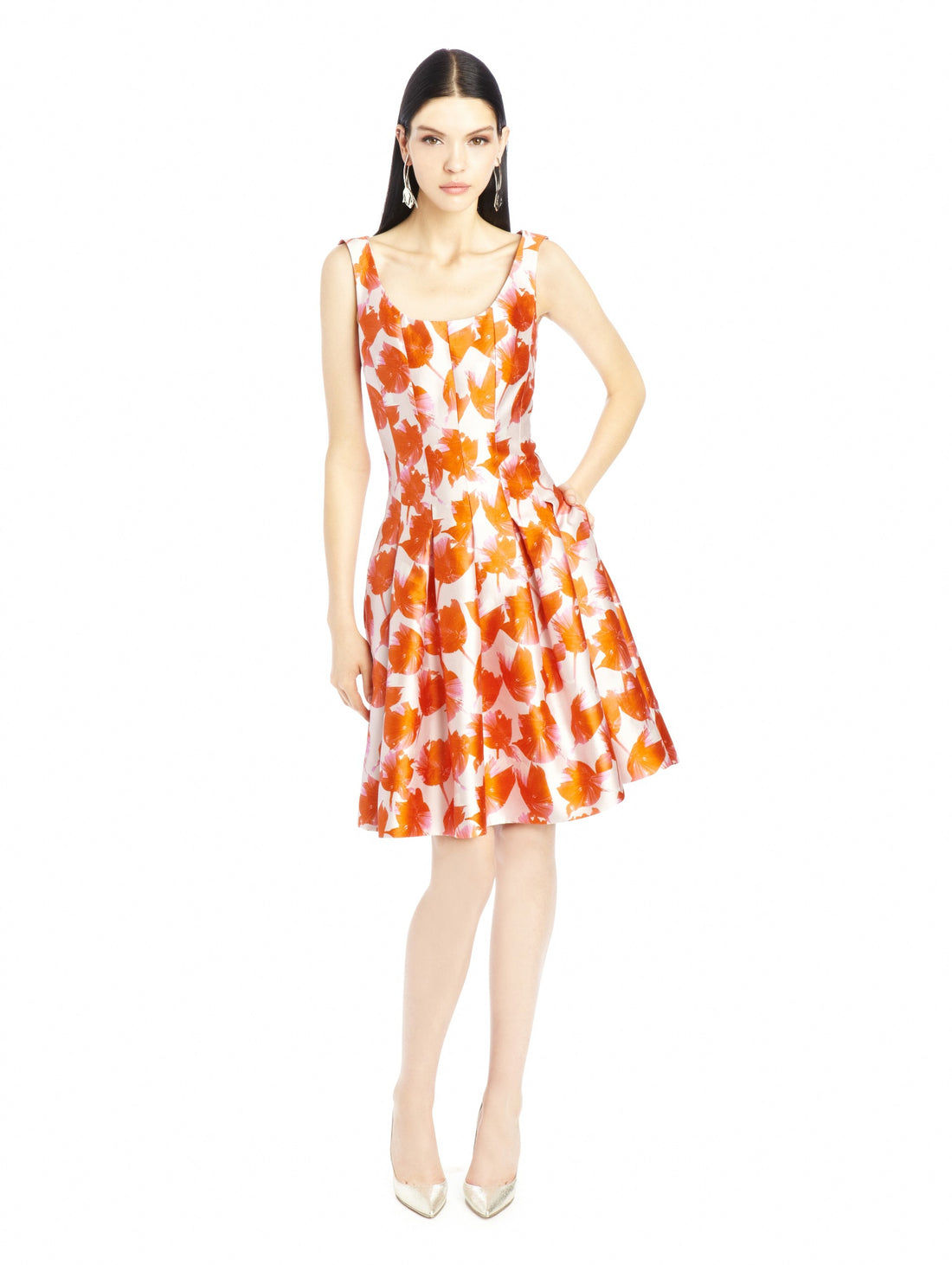 US 8 $5,000 NEW OSCAR DE LA RENTA TULIP PINK ORANGE SILK MIKADO RUNWAY DRESS 