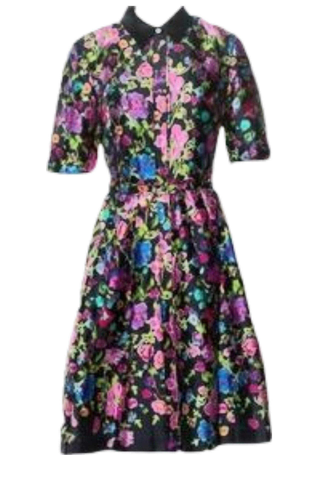 US 10 $2,800 OSCAR DE LA RENTA STUNNING NAVY FLORAL MIKADO SILK RUNW MIDI DRESS