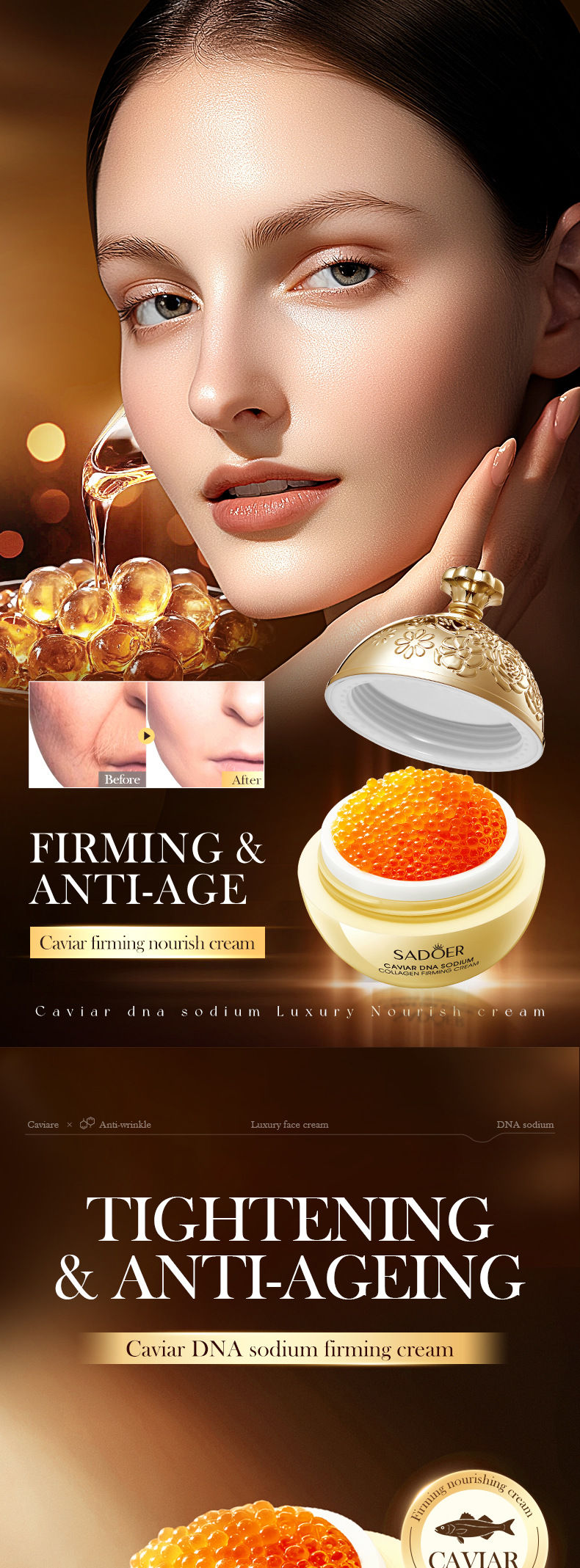 Thumbnail: Anti-Wrinkle Face Cream Collagen Pearl Firming Lift Fade Fine Lines Caviar Moist