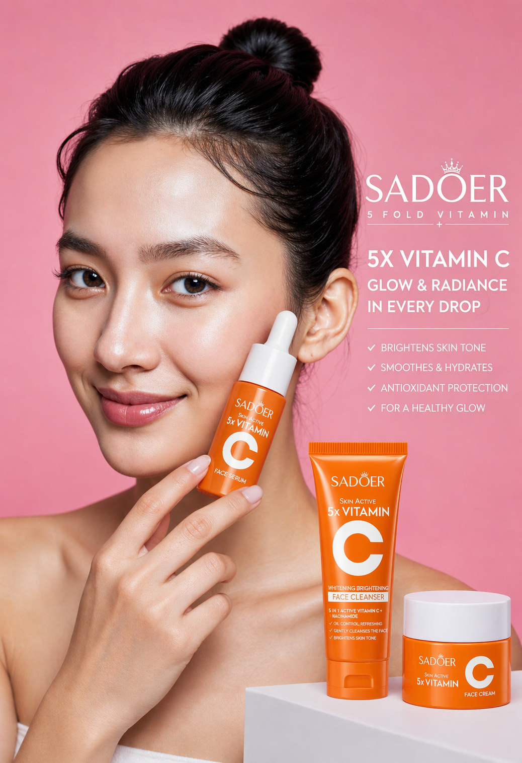 Five-piece vitamin C moisturizing travel skin care set vitamin C facial cleanser