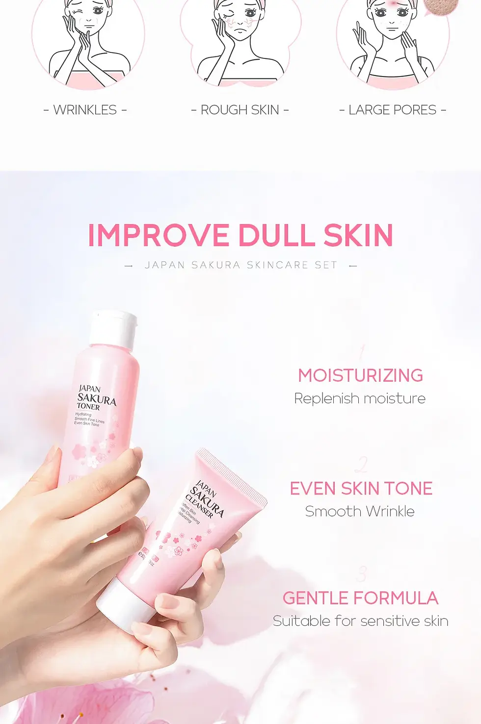Thumbnail: LAIKOU Sakura Kit Skin Care Sets Moisturizing and Reducing Fine Lines Cleansing 