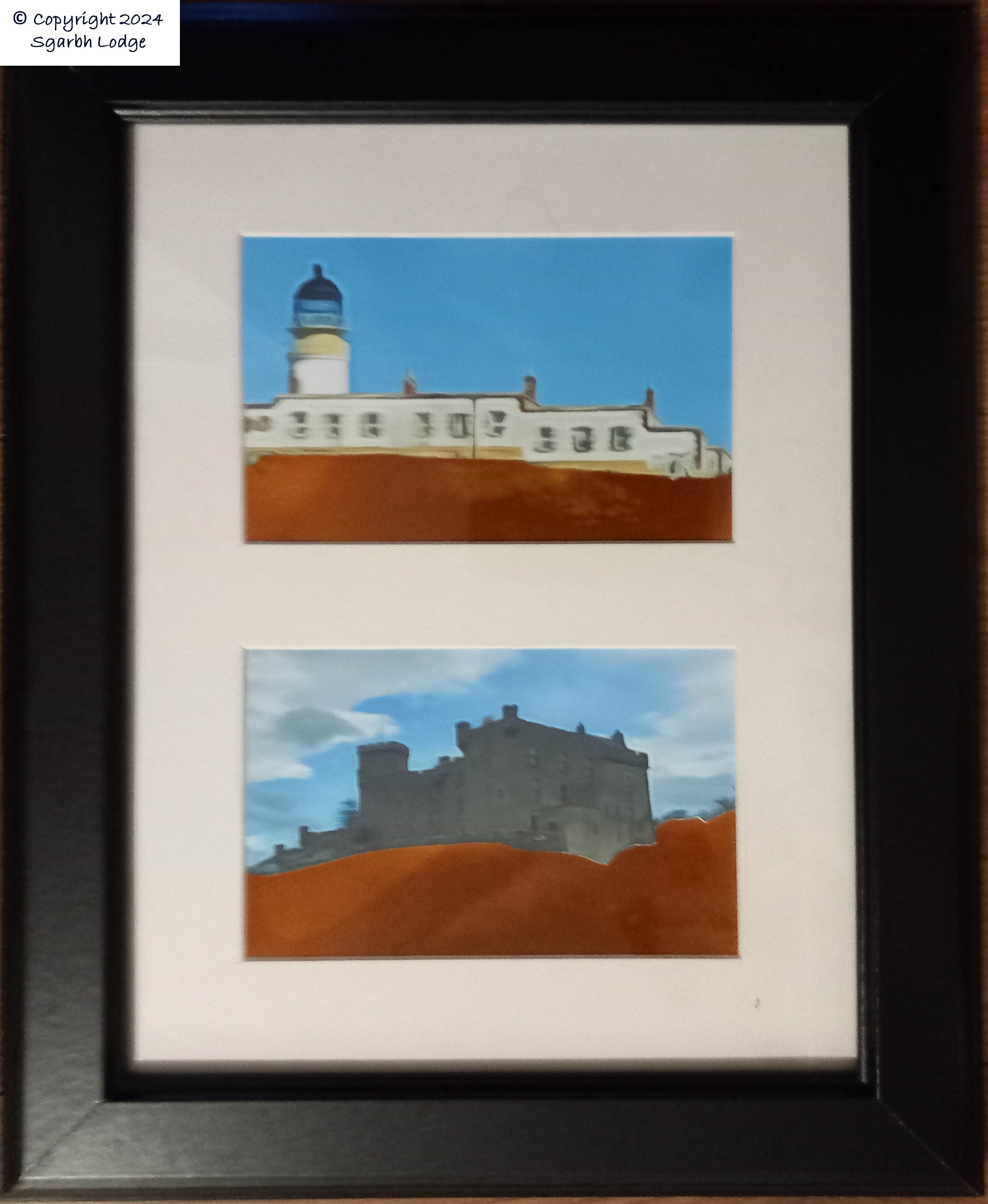 Neist point Lighthouse and Dunvegan Castle Rust strained Collages