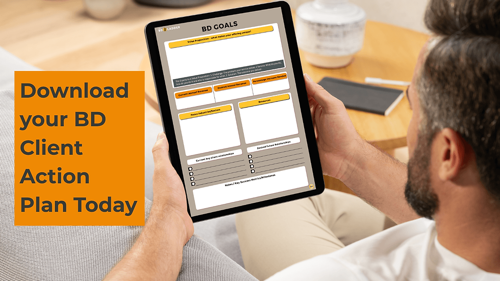 Practical help with BD plans in professional services - download The BD Ladder's BD Client Action plan