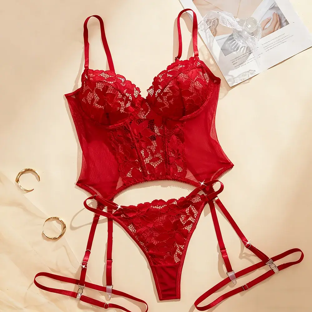 "HEART THROB" Sexy Red Lingerie Set