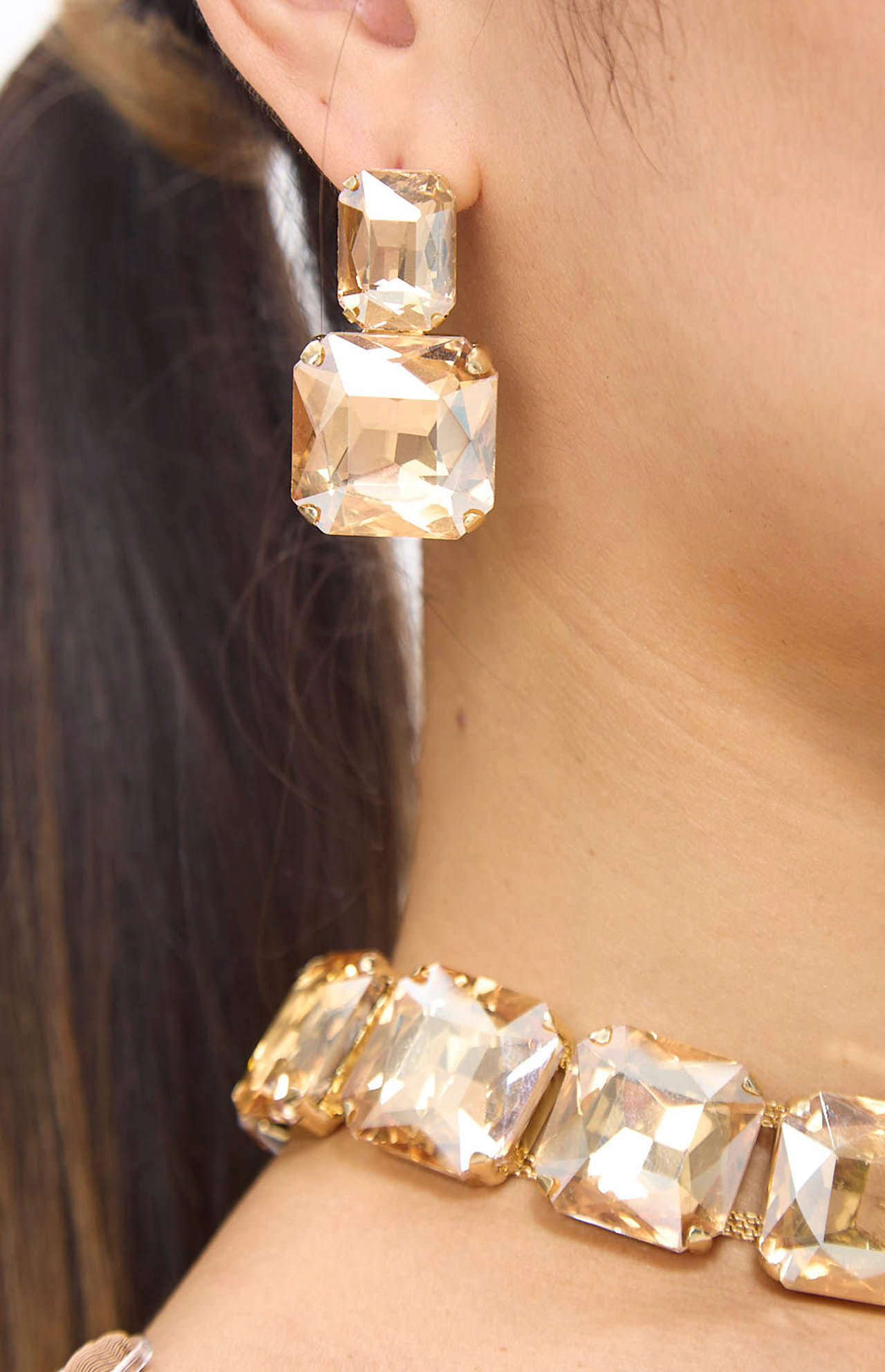 Golden Diamante Crystal Necklace & Earrings Set