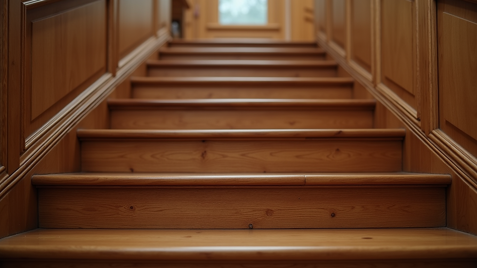 Eye-level view of a beautifully crafted wooden staircase