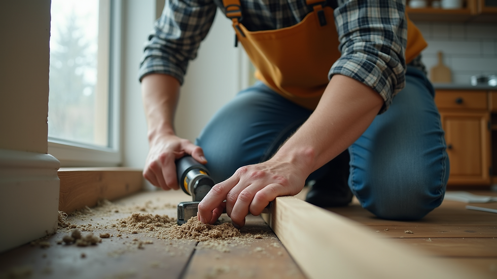 Eye-level view of a handyman working on a home repair