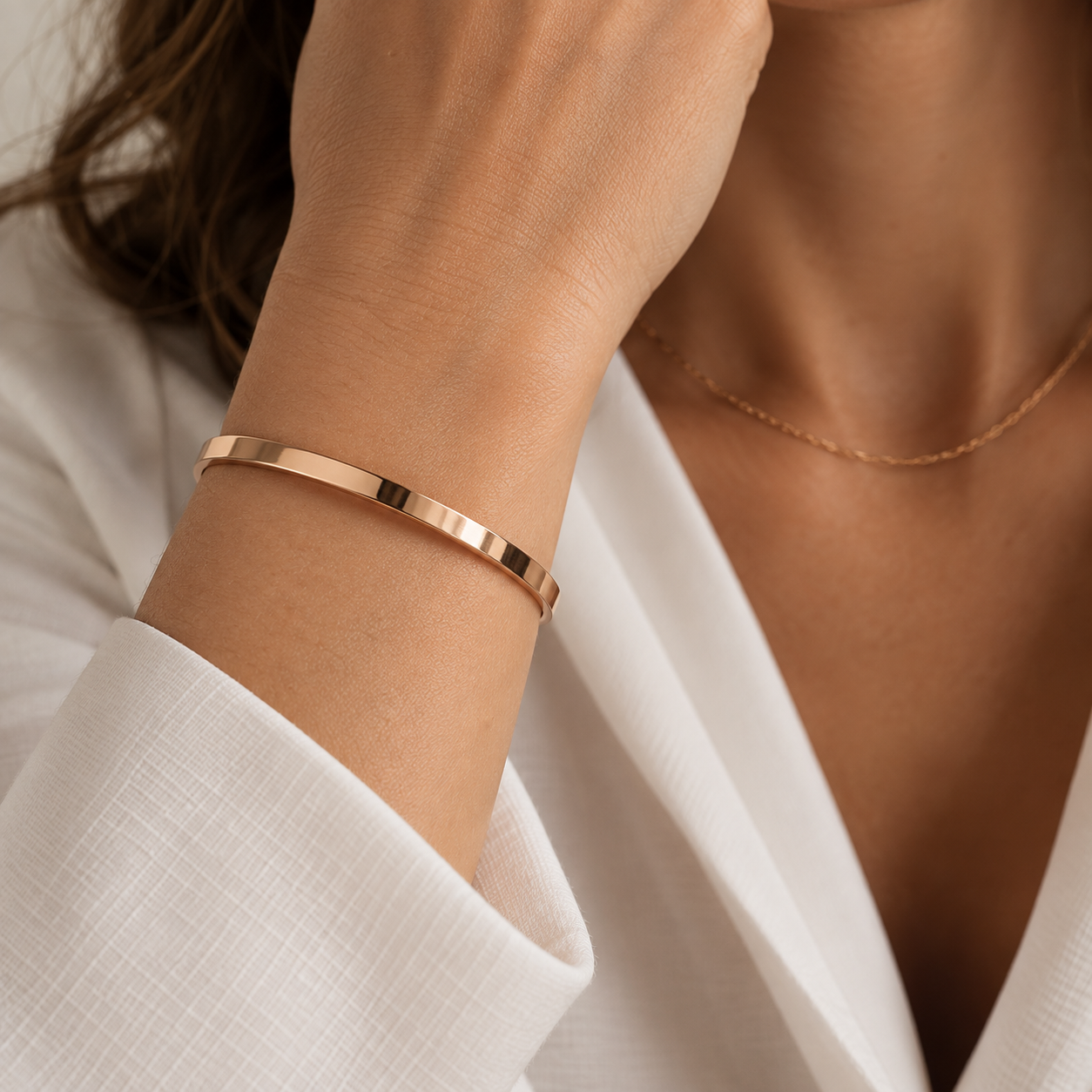 Esclava de oro 18k tipo cinta para mujer pulsera rígida aniversario