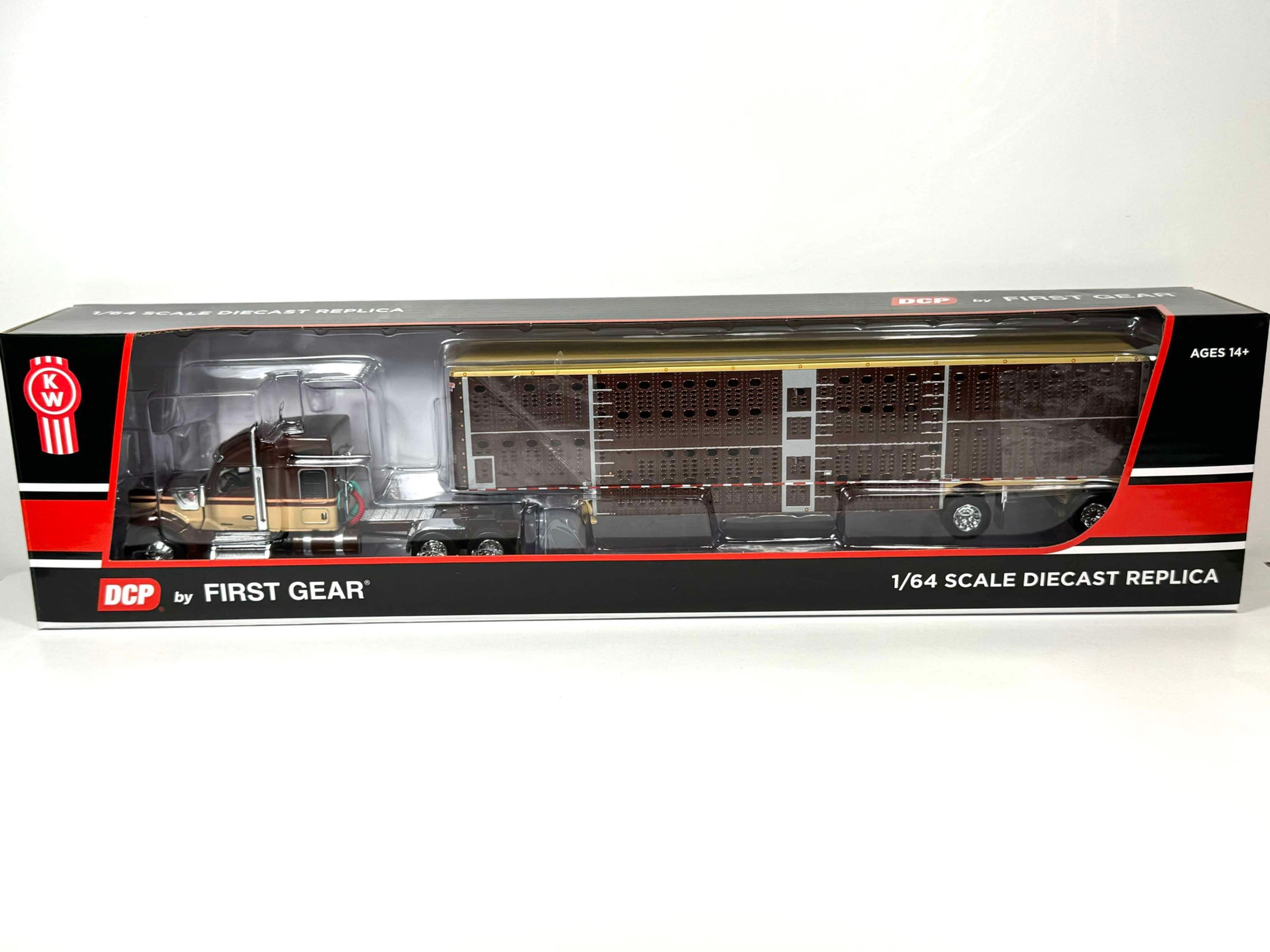 1/64 DCP Kenworth W990 w/ Spread Axle Brown Sided Livestock he