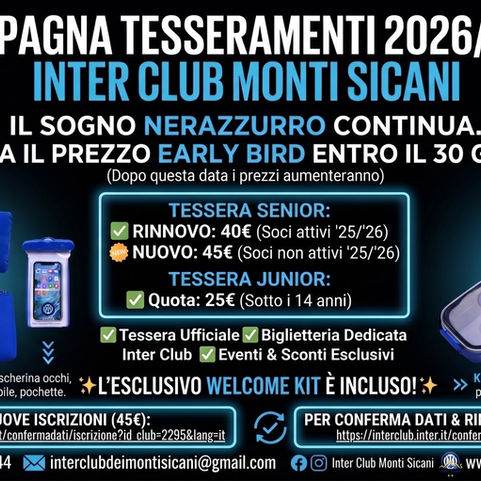 Al via la Campagna Tesseramenti Inter Club Monti Sicani 2026-2027