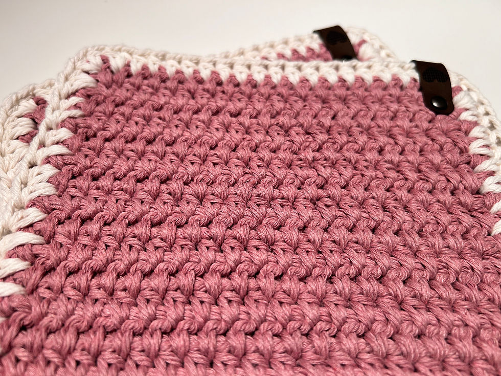 Thumbnail: Setje roze pannenlapjes met ecru rand
