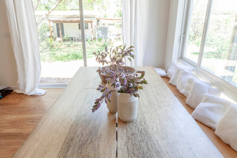 oak parquet flooring, custom dining nook