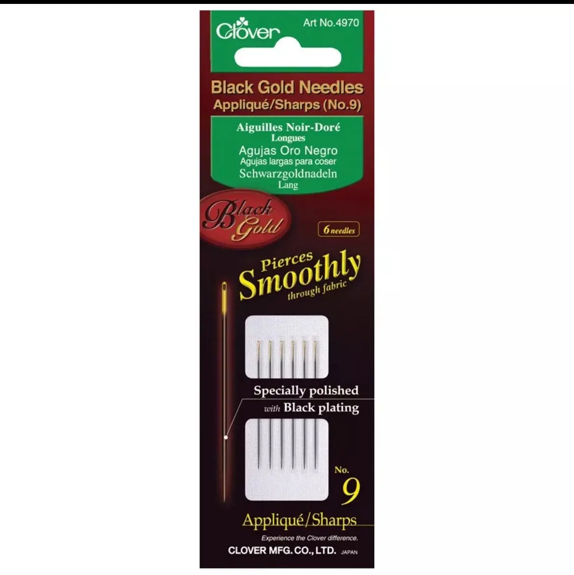 Clover Black Gold Applique/Sharps Needles Size 9