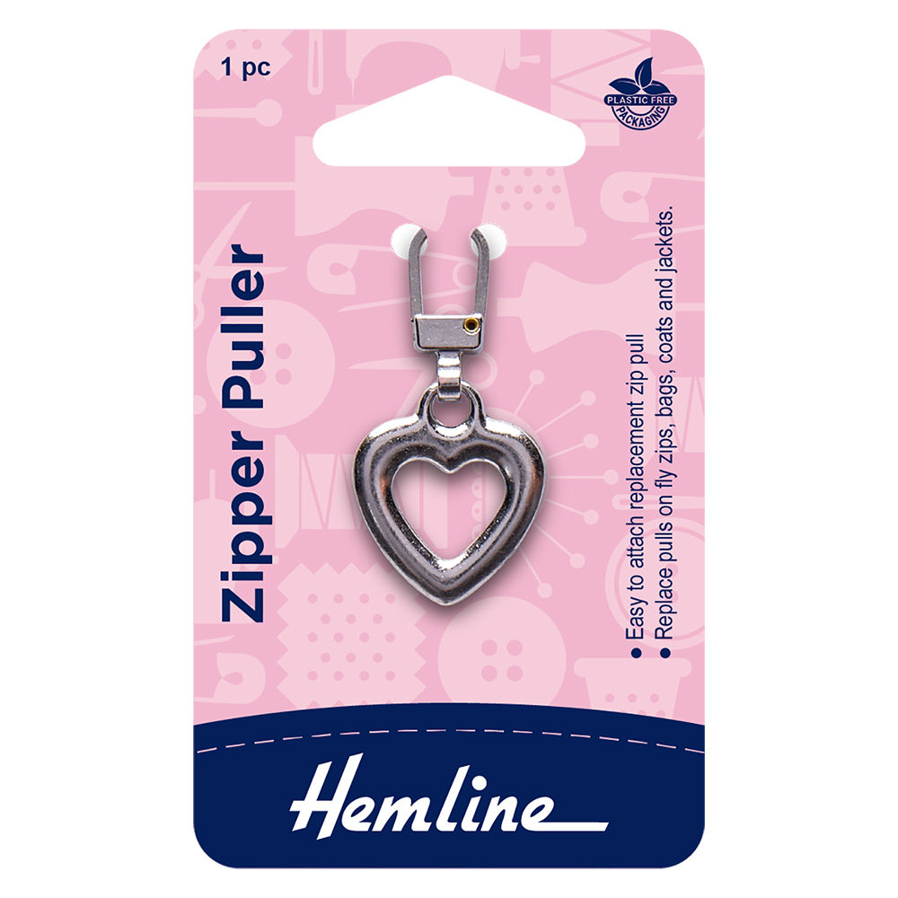 zipper puller Heart Silver 1 set